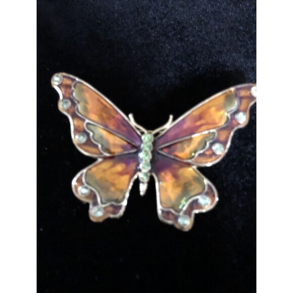 Vtg Monet Monarch Butterfly Brooch Poured Glass Enamel Rhinestone Figural 2.25” - Picture 1 of 6